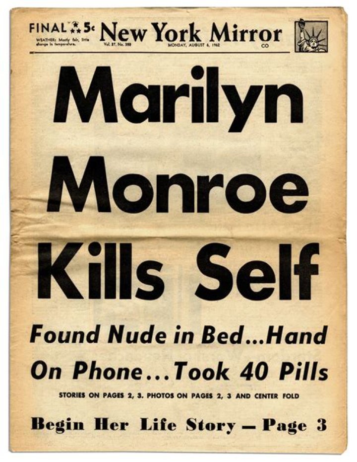 Marilyn Monroe Death, New York Mirror Front Page